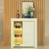 Basicwise Office or Living Room Side Storage Cabinet With LED, White QI003951.WT